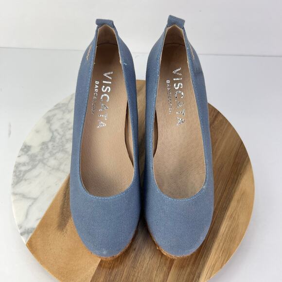 Viscata Roses Organic Canvas Light Denim Espadrille Women’s Wedges EU 37/6.5 - Picture 8 of 12